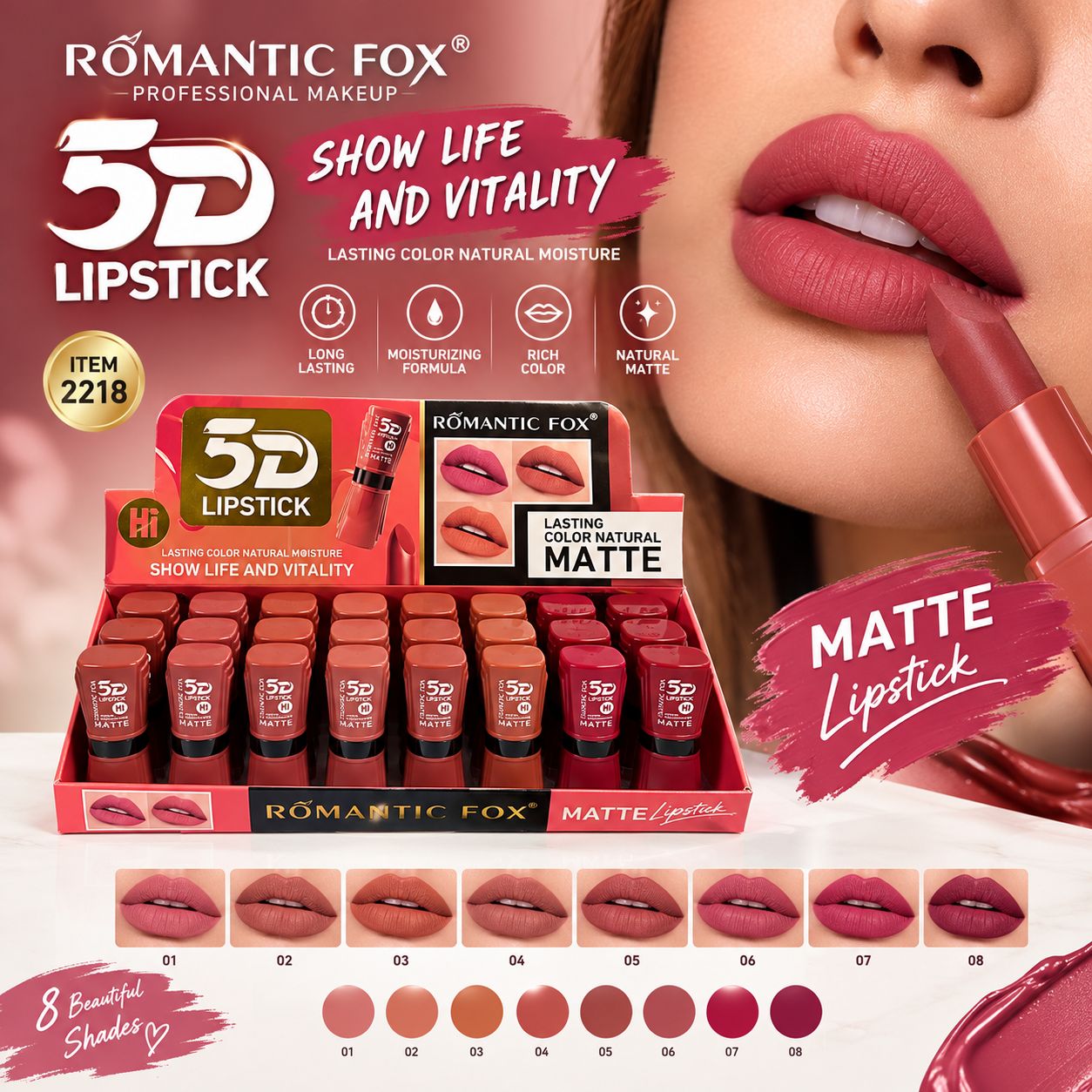 file_0000000068a88246845b6b8eb0bdef30 رژ لب جامد ROMANTIC FOX 2218 - تصویر 1